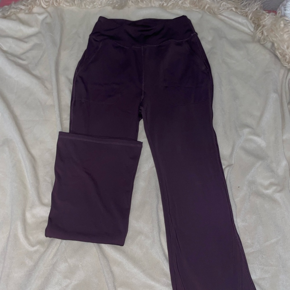 Purple athletic flare pants